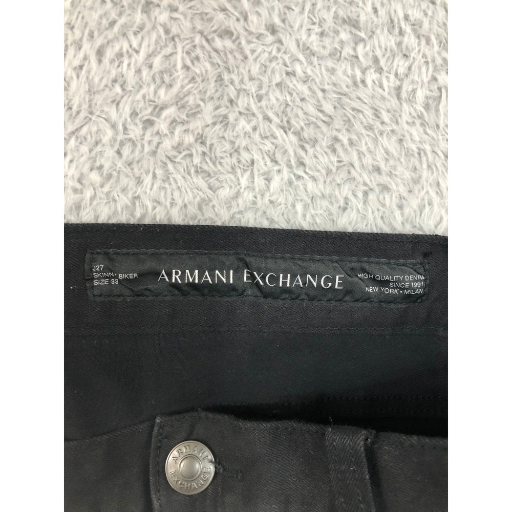 Armani Exchange Jeans Men 33x32 Black J27 Skinny Biker Distressed Moto Denim - Picture 5 of 12